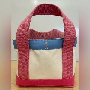 Eliza B mini cream, pink, blue canvas tote bag with golf design